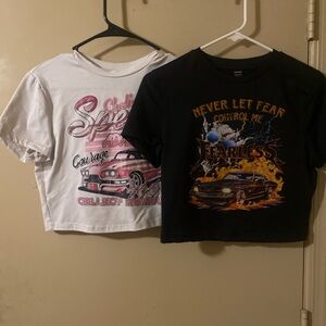 SHEIN White and Black Graphic Crop Tops